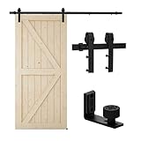 TSMST 6.6FT/200CM Binario per Porta Singola Scorrevole, Nero e Rustico Kit Accessori con Guida a Pavimento Regolabile