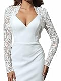 Atigy Coprispalle in pizzo e bolero a maniche lunghe per abiti da sera ritagliati coprispalle da sposa cardigan per donne e sposa, bianco, XL