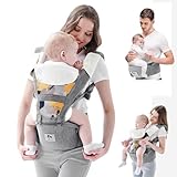 Marsupio Neonato, Bellababy Marsupio porta Bebé Seggiolino Multifunzione Marsupio per Neonati di 3-36 Mesi, 6-in-1 Modi di Portare, Tutte le Stagioni, Misura Regolabile Grigio