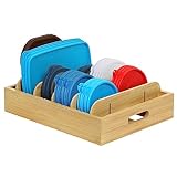 Winter Shore Porta Coperchi in Bambù - Organizer Cucina Salvaspazio per Coperchi per Pentole Padelle e Contenitori Alimenti - 5 Divisori, Manici Ergonomici - Organizer Cassetti Cucina