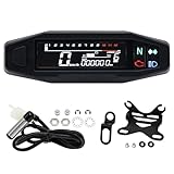 KAOLALI Tachimetro per Moto, Contachilometri Moto Impermeabile 12000 RPM, LCD Tachimetro Digitale Universale per Moto Manometro Olio Doppio Contachilometri con Indicatore