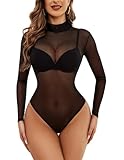 Avidlove Body da Donna a Maniche Sexy Lingerie Bodysuit Lunghe Collo a lupetto Pizzo Bodys Trasparente Stampa zebrata