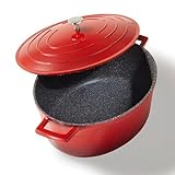 Stoneline Rostiera a induzione, 32 cm, 6,6 l, con coperchio, pentola rivestita in alluminio pressofuso con vere particelle di pietra, pentola adatta al forno, arrosto, colore: rosso