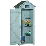 Outsunny Capanno da Giardino in Legno, Casetta Porta Attrezzi Impermeabile con 3 Mensole Rimovibili, 77x54.2x179cm, Blu