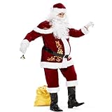 Ulikey Vestito Babbo Natale Uomo, Costume Babbo Natale Uomo Vestito Babbo Natale Adulti Set con Set Completo di Accessori da Babbo Natale per Natale, Carnevale (2XL)