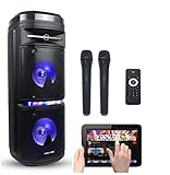 Macchina per karaoke portatile con Bluetooth, altoparlanti da 200 W, MP3, effetti di luce e 2 microfoni wireless. VS-P180