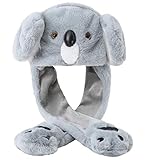 dressfan Giocattolo del cappello dell orecchio di Koala della peluche delle Ragazze Divertenti Regalo di compleanno,Premendo la zampa e l orecchio si muoverà(Taglia unica, K-Koala Grigio)