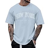 Rifuli Maglietta da uomo con scritta "New York", stampa di città senza maniche e scritta "New York", estiva, casual, personalizzabile, Azzurro, XL