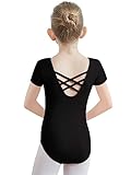 PLIKSUVER Body Danza Bambina Donne Balletto Body Leotards Cotone Manica Corta Body Ginnastica Artistica per Ragazze e Donne (160 (altezza 155-165 cm), nero)