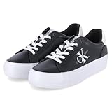 Calvin Klein Jeans Donna Sneakers Vulcanizzate Flatform Lace Up Leather Scarpe, Nero (Black/Bright White), 38