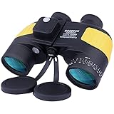 10x50 Binocolo Marino per Adulti, Binocoli Militare Impermeabile con Bussola Telemetro BAK4 Prisma Lente FMC Antiappannamento per la Navigazione Birdwatching Caccia (LP02Y)