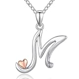 CELESTIA Donna Collana Iniziali Lettera M, Alfabeto e Cuore Ciondolo Gioielli di Argento Sterling 925 e Oro Rosa Regalo Personalizzato Donna