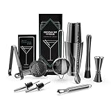 Navaris Kit Cocktail Shaker Professionale - Set Completo 11 pz. Accessori Mixology per Preparazione Drink Longdrinks Shakerati - Attrezzatura Barman - Nero