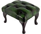 Chesterfield Deep Button Queen Anne Poggiapiedi Vera Pelle Verde Antico