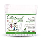 COTTON SOUND ECO Bastoncini Cotonati Busta 1 confezione x 160 Pezzi, Bastoncini Cotonati Ecologici e Biodegradabili, 100% Puro Cotone Idrofilo, Busta Compostabile, Made in Italy