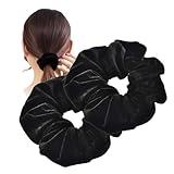 BIRLOZA Set di 2 elastici per capelli neri spessi scrunchies elastici da donna morbidi elastici in velluto grandi fasce per capelli neri