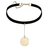 Daesar Donna Collana Girocollo Acciaio Inossidabile Velluto Dangle Cerchio Catena Oro Nero Collana Collare 32+8.3CM