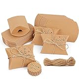 50 Pezzi Scatoline Confetti Portaconfetti in Carta Kraft Scatole Cuscini Vintage con 60CM Corda di Canapa per Confetti Caramelle Cioccolatini Regali Matrimonio Festa Regalo Bomboniere 9 * 6.5 * 2.4cm