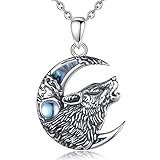 AEONSLOVE Collana Lupo Vichingo Argento 925 Donna Uomo Ciondolo Lupo e Luna con Pietra di Luna Gioielli Odino Vichingo Regalo Amuleto Mitologia Norrena