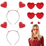 Sprinlot 2Pcs A Cuore D Amore Cerchietto Cuore Rosso Per Donne, 2Pcs Occhiali Cuore Rosso, Fasce Per Capelli A Forma Di Cuore Con Paillettes Rosse, Cerchietto Con Cuore Per San Valentine