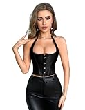 ohmydear Corsetto da donna nero raso con 12 ossa in acciaio di grandi dimensioni serra vita lingerie gotico corsetto sotto petto senza spalline Shapewear Top con nastro pizzo e G-Perizoma, Nero , XXXL