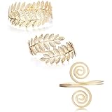 JeryWe 3 pezzi d oro bracciale superiore per le donne lega regolabile bracciale aperto bracciale foglia bracciale gioielli set minimalista semplice bracciale greco nozze gioielli di moda