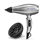 BaByliss 6000E Asciugacapelli Digitale EC, Funzione Ionica, 2200W con Diffusore e Concentratore, Velocità Aria fino a 208 kmh, 8 velocità/temperature, Argento/Nero