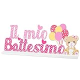 BETESSIN Decorazione Battesimo Bambina Centrotavolo Scritta Il Mio Battesimo Legno Rosa Orso Palloncini Decorazione Tavolo Festa Bomboniere Confetti Nascita Battesimo Baby Shower