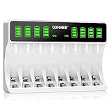 OOHHEE 8 Bays Caricabatterie, Grande Schermo LCD Caricabatterie, per Batterie NI-MH/NI-CD, Caricatore Individuale per Batterie Ricaricabili AA AAA