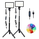 2-Pack LED Luce Video, Luce LED Fotografia USB Dimmerabile 10000K con Treppiede Regolabile, 9 Filtri colorati, per Riprese da Tavolo Angolo Basso, Luce Streaming, Registrazione Video, YouTube, TikTok