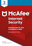 McAfee Internet Security 2024,3 Dispositivi, Software antivirus con Internet Security e protezione dati| PC/Mac/iOS/Android, Abbonamento di 1 anno,Codice di attivazione tramite e-mail