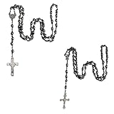 HZAOPZE 2 PCS Rosario di Perline Nere Collana Cattolica con Crocifisso da Uomo e Donna Rosario con Croce per Regali di Comunione per Ragazze e Ragazzi, 6mm.