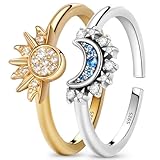 Anelli Sole e Luna Set Anelli Donna,Anelli Donna Argento 925 Anello Sole e Luna,Anelli Donna Regolabili,Anello Sole Luna,Regali Compleanno Regali Donna,Anelli Migliori Amiche,Regalo Donna Regalo Amica