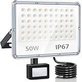 YIQIBRO Faretto con Sensore di Movimento 50W, 5000LM Faro LED Esterno con Sensore Movimento, 7000K Faretto LED da Esterno, Impermeabile IP67 Applique da Esterno per Giardino, Terrazza, Garage