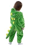 LOLANTA Costume da dinosauro per bambino, costume in Pile Felpa con Cappuccio(Verde,2-3 anni