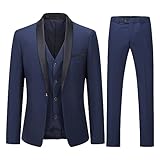 YOUTHUP Abito Uomo Slim Fit 3 Pezzi Abiti da Sposa Elegante Cerimonia Shawl Lapel Smoking Blazer Pantaloni Panciotto, Blu Navy, M