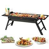 VEVOR Griglia Barbecue Pieghevole Portatile a Carbone da Esterno Area di Cottura 57 x 22 cm, Barbecue Portatile in Acciaio al Carbonio Acciaio Inox Altezza 30cm da Campeggio Spiaggia per Festa Evento