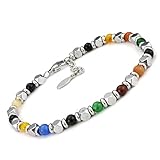 SAGA GIOIELLI® Bracciale Uomo Donna Pietre Dure Onice Nero Vari Colori Quadrello Acciaio (MULTICOLOR)