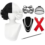 HIQE-FL Set di Accessori Anni  20,Costume da donna Cruella,Costume da Cruella Costume di Halloween,Halloween Cruella Parrucca in Bianco e Nero,per cosplay,Halloween e feste Fancy Dress