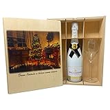 Elegante Cofanetto in legno, Personalizzabile sia con foto che con testo, contenente 1 bottiglia di Champagne o Spumante + 2 Flûte, Ottima ed Esclusiva idea regalo (Moët & Chandon Ice IMPERIAL)