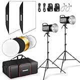 NEEWER Kit Luce Flash Monoluce 800W da Studio: 2pz Luce Stroboscopica S101-400W PRO 5600K con Trigger 2.4G/Lampade Pilota da 150W/Attacco Bowens/Softbox/Stativi/Riflettore/Borsa, Compatibile con QPRO