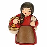 THUN - Presepe 2022 - Statuina Presepe Donna al Mercato in Ceramica Decorata a Mano, Versione Vestito Rosso - Linea Presepe Classico - 5,8x5x8 cm h