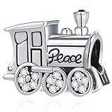 Motore del treno della pace Charms, Fit Pandora Travel Braccialetto, Argento Sterling 925 con perle rosse CZ, regalo di compleanno per la laurea/Natale