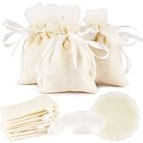 FLOFIA 24pz Sacchetti Iuta Bomboniere Confetti 10x8cm Sacchetti Bustine Iuta Tulle Veli Organza Nastro Raso Sachetti Iuta per Confetti Bomboniere Comunione Battesimo Nascita Matrimonio Beige