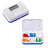 SANON Portapillole Elettronico Portatile con 6 Scomparti Dispenser, Automatico Pillola con Orario e Allarme Promemoria per Viaggio Campeggio Vitamine Pillole Farmaci e Integratori