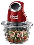 Russell Hobbs Tritatutto Da Cucina Elettrico Mini Rosso - Contenitore in Vetro con Coperchio - 500ml, Tritatutto per Verdure, Mixer, Tritatutto Elettrico per Verdure, Frutta e Carne, 24660-56