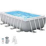 Intex 26790NP – Piscina Fuori Terra Prisma Frame Rettangolare, Pompa Filtro 2006 L/h, Scaletta, 8418 L, Acciaio e PVC, Grigio, 400x200x122 cm