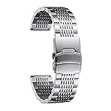 BINLUN Cinturino in Acciaio Inossidabile 18mm 19mm 20mm 21mm 22mm 24mm Cinturini per Orologio in Metallo per Uomo Donna Cinturino in Maglia Metallica Argento, 22mm