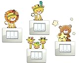 Adesivi Murali Bambini per Interruttori, 6 Adesivi Animaletti della Savana, Stickers per Cameretta Bambino, Stickers Bambini Giraffe, Leone, Tigre, Orsetto, Gattino, Gufetti