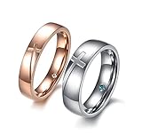 Aotiwe Anello Fidanzamento Coppia Argento Oro Rosa Zircone Tondo Croce, Bianco Zircone Il Giro Acciaio al Titanio Anelli Coppia Donna 12 & Uomo 17